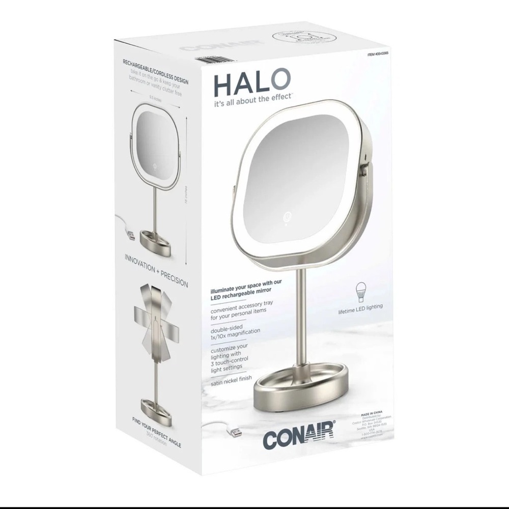 Conair LED Double-Sided 1x/10x Magnification Rechargeable Mirror